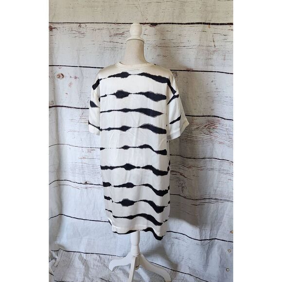 ATM Silk Charmeuse Tie Dye Stripe Crew Neck Shirt Dress Size M/L - Picture 4 of 9